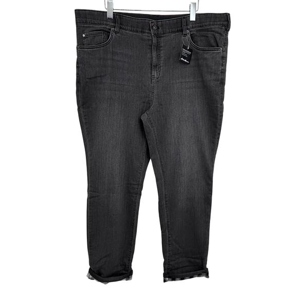 Eddie Bauer jeans 20 flannel lined boyfriend straight mid rise gray straight NEW - Picture 1 of 11